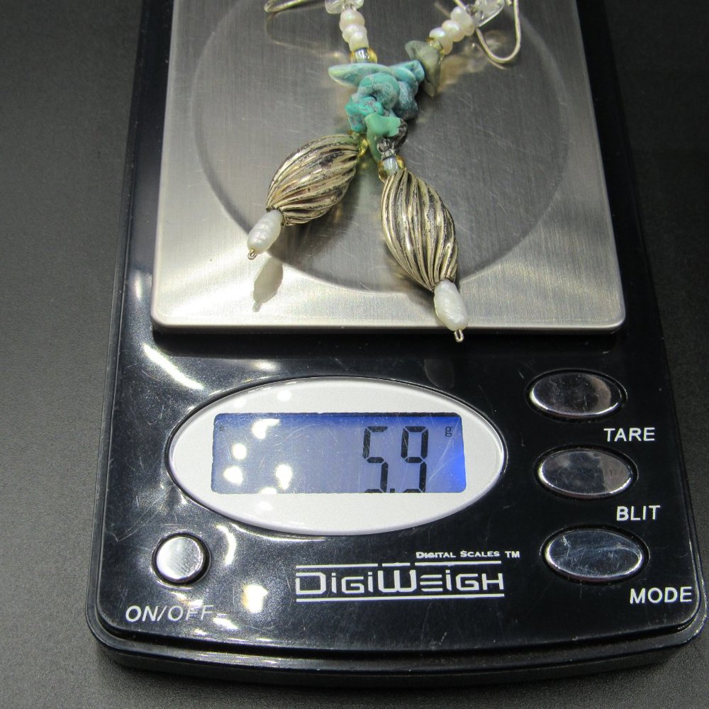 Sterling Silver Rustic Turquoise Chip Earrings - image 5